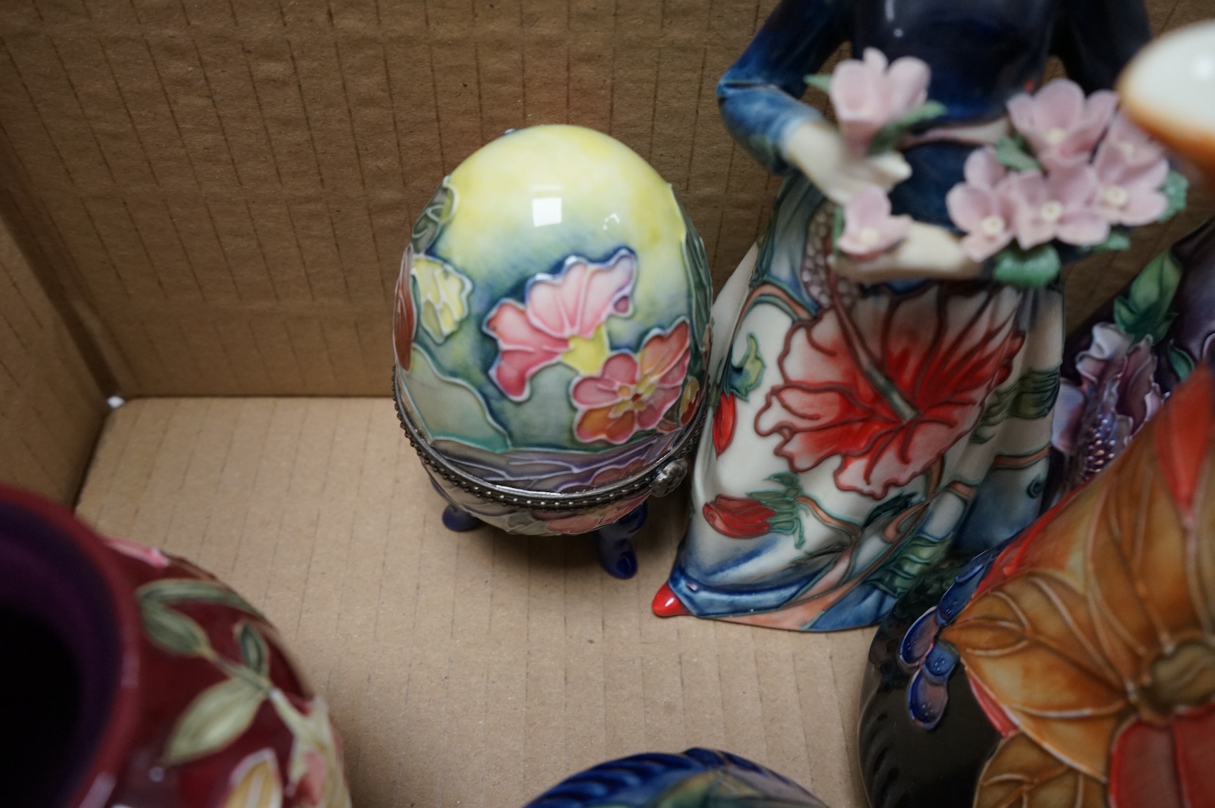 A collection of mostly boxed tube line, ‘Old Tupton’ Ware, vases, boxes, figurines and jugs etc, tallest item 21cm high